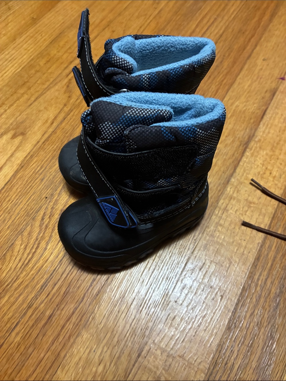 Kids Black and Blue Winter Boots - Velcro Closure